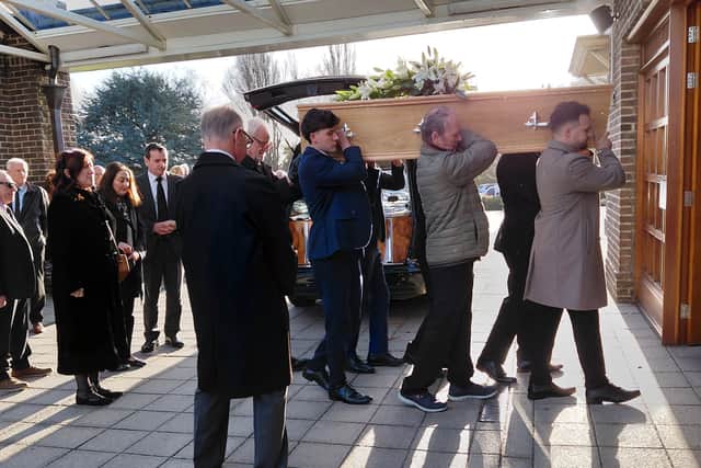Pallbearers at Portchester Crematorium for the funeral of Gosport councillor Bob Maynard