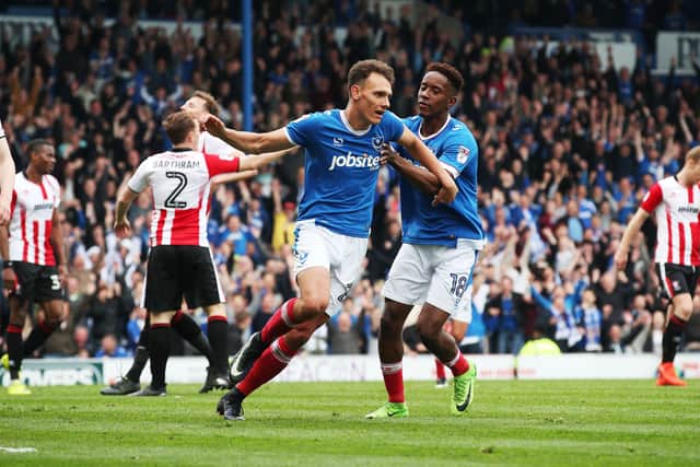 Kal Naismith on the way to the League Two title with Pompey. Pic: Joe Pepler.