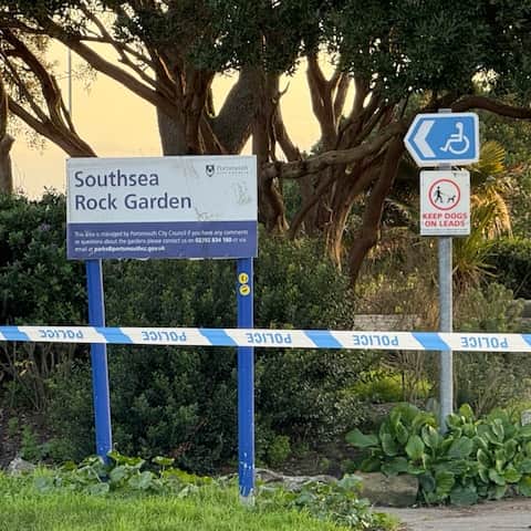 A police cordon at Southsea Rock Garden following the discovery of a suspected piece of unexploded ordnance on the beach nearby.