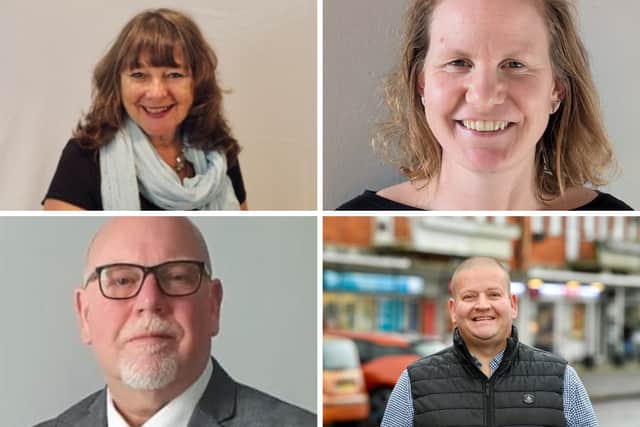 The four candidates in the Gosport Bridgemary by-election, clockwise from top left, the Conservatives' Kath Jones, Labour's Claire Percival, the Lib Dems' Steve Marshall and Reform's Paul Carter