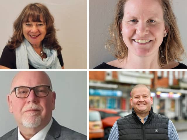 The four candidates in the Gosport Bridgemary by-election, clockwise from top left, the Conservatives' Kath Jones, Labour's Claire Percival, the Lib Dems' Steve Marshall and Reform's Paul Carter