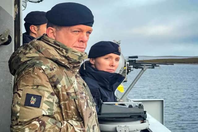 Commander British Forces South Atlantic Islands, Brigadier Charlie Harmer, with Lt Cdr Hannah Murdoch.