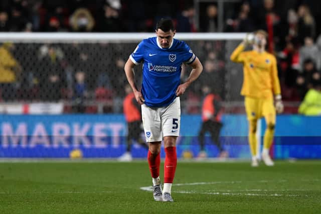 Regan Poole, one of Pompey's best performers this season, is dejected after the 5-0 defeat at Bristol City on New Year's Day. Picture: Graham Hunt/ProSportsImages