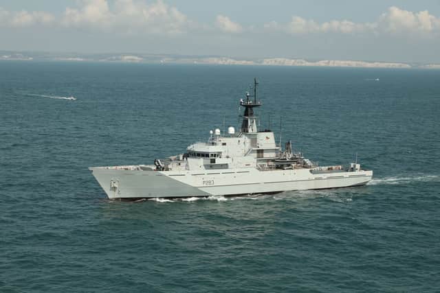 The Portsmouth-based offshore patrol vessel HMS Mersey was deployed from Portsmouth to keep track of RFN Severomorsk and her cargo ships.