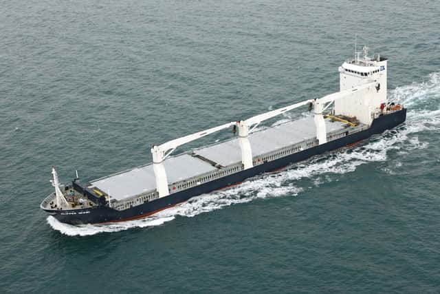 MYS Zhelaniya sailing through British waters, one of the ships shadowed by the Royal Navy patrol vessel HMS Mersey