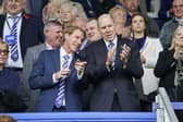 Pompey chairman Michael Eisner, right, with son and Blues director Eric
