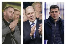 From left to right: Sporting director Rich Hughes, chairman Michael Eisner and Pompey boss John Mousinho have all been providing insight into the January transfer window.