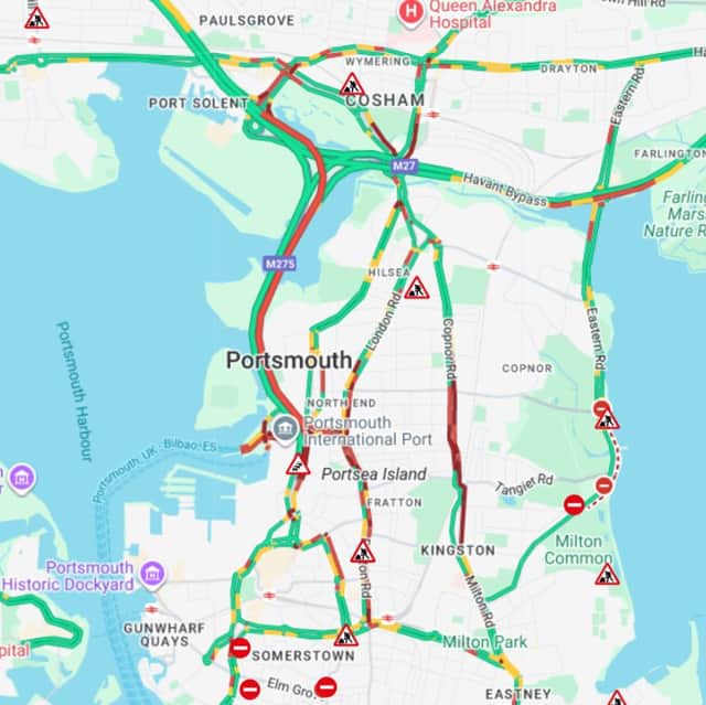 Traffic building into Portsmouth on Thursday, January 8.