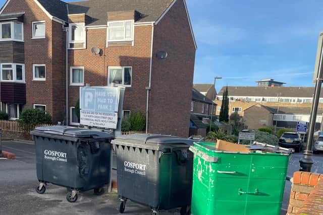 Communal bins used by residents in North Cross Street which have now been removed