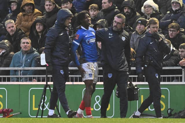 Franco Umeh was forced off in the 84th minute with a hamstring against Arsenal. Picture: Graham Hunt/ProSporsImages