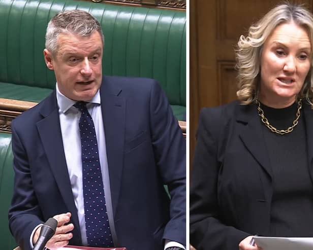 The New Medium Helicopter programme for the RAF and Army continues to be delayed. Pictured: Defence minister Luke Pollard and Gosport MP Dame Caroline Dinenage.