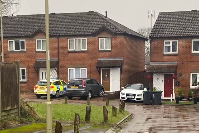 Police remain in Evergreen Close, Waterlooville, on Tuesday