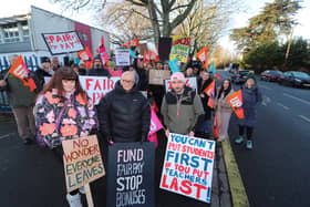 Members of the NEU on the picket line outside the Tangier Road campus of City of Portsmouth College.