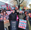 Members of the NEU on the picket line outside the Tangier Road campus of City of Portsmouth College.