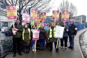 Representatives from the University College Union and lecturers from the City of Portsmouth College - Highbury Campus and Arundel Campus at the Highbury Campus in Tudor Crescent, Portsmouth, on Thursday, January 15, 2026.