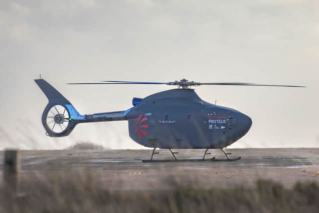 The Proteus autonomous full-size helicopter. Aviation history has been made with the UK's first truly autonomous full-size helicopter completing its maiden flight, operating from Predannack airfield in Cornwall.

The helicopter has been designed and built by Leonardo as a demonstrator for the Royal Navy.