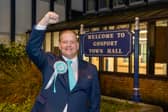 Reform UK's Paul Carter celebrates victory in the Gosport Borough Council by-election for the Bridgemary ward