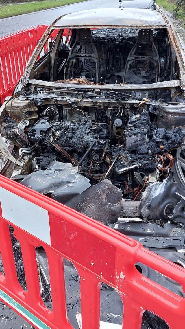 The car was set ablaze on Hulbert Road in Waterlooville in the early hours of Monday morning.