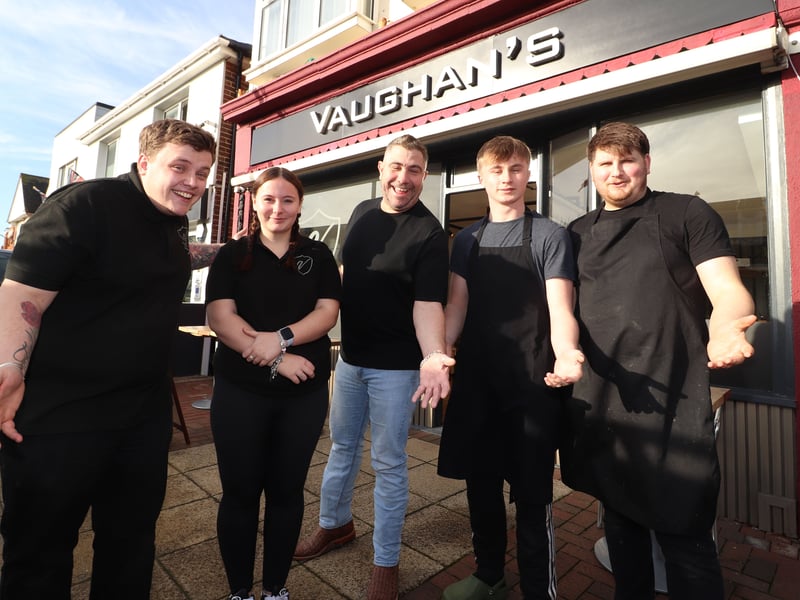 Dom Vaughan has opened up Hayling Island's brand new bistro serving up breakfast, brunch and dinner. 

Pictured: Staff GM Ben Proctor, Chloe Brydon, owner Dom Vaughan, Taylor Fletcher and chef Harry Raynor at Vaughan's at Hayling Island. 


Picture: Habibur Rahman
