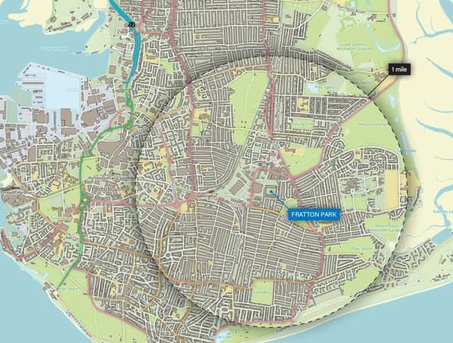 Map of the area covered by the police dispersal order around Fratton Park for the south coast derby on January 25 2026
