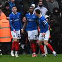 Ebou Adams celebrates his Pompey goal against Southampton today. Pic: Graham Hunt/ProSportsImages