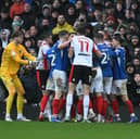 The second-half south-coast derby flashpoint between Pompey and Southampton. Pic: Graham Hunt/ProSportsImages