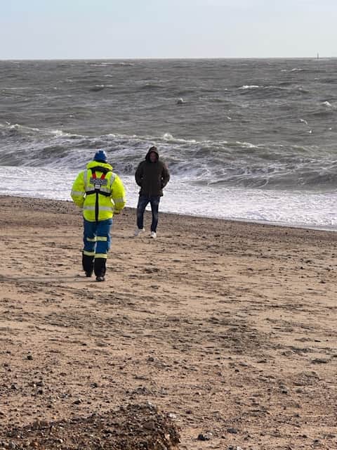 Unexploded second world war ordnance found on Southsea Beach. Ryan Jennings stood guard until the Coastguard arrived. Photo Jasmine Jennings