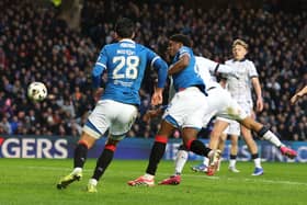 Luke Graham, right, watches on as Tochi Chukwuani finds the back of the net in Rangers' 3-0 win over Dundee on Sunday