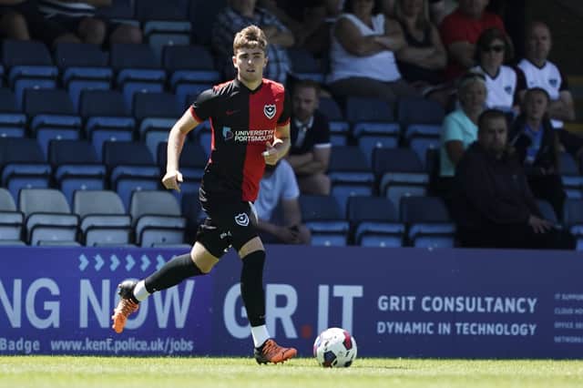 Zak Swanson pictured in action against Gillingham in a July 2022 friendly - a fortnight after joining Pompey from Arsenal. Picture: Jason Brown/ProSportsImages