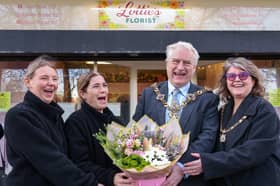 From left, directors Shannon Mitchison and Nicky Timberlake, Lord Mayor of Portsmouth Cllr Gerald Vernon-Jackson and Lady Mayoress Helena Cole at the opening of Lottie's Florist.
Picture: Chris Moorhouse (240126-26)