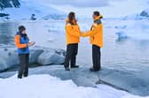 Keen travellers, Allen and Sarah Harvey, tied the knot on Antarctica while on a "magical" 23-day expedition around the world's southernmost continent. 

Pictured: Sarah and Allen Harvey during their ceremony. 

Picture: Yves Adams  