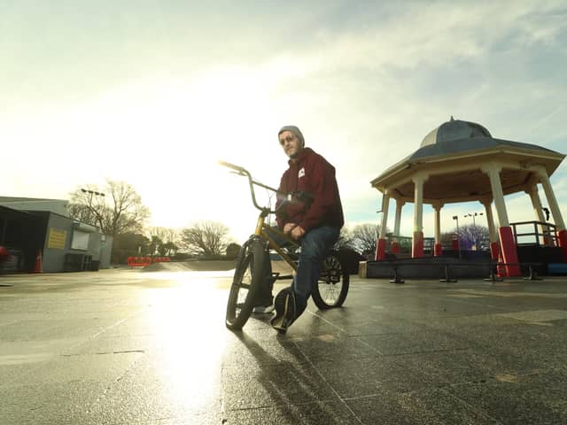 Effraim Catlow, professional BMX flatland rider and manager of Southsea Skatepark.