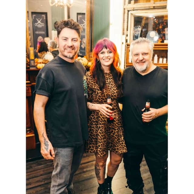 Liam Fry (Salon Owner), Laura Smith (Salon Manager), and Tony Wood (Founder and previous owner until 2019) inside The Woods Hairdressing in Southsea,
Portsmouth. Photo by - Matthew Clark
