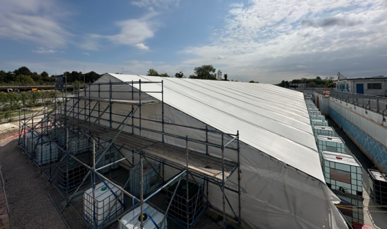 The protective tent at Hilsea Lido is starting to be dismantled as the finish line looms on the horizon at the site. 