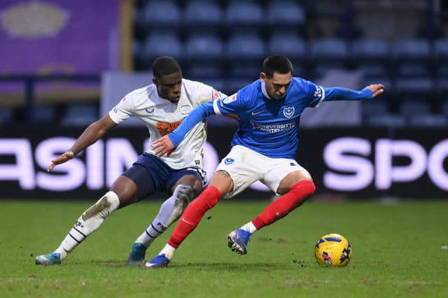 Deadline-day signing Gustavo Caballero made his Pompey debut at Preston as a substitute. Picture: Gary Oakley/PA Wire