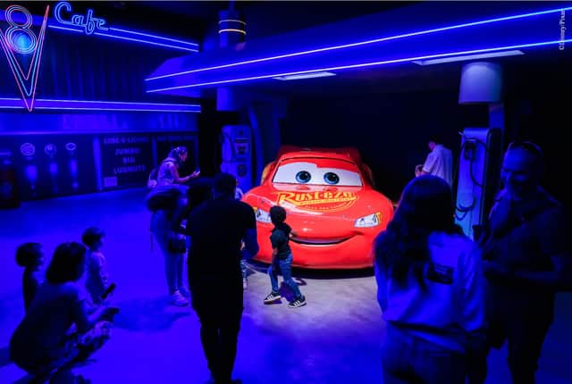Race into Flo’s Café from Cars to meet Lightning McQueen at The Mundo Pixar Experience.