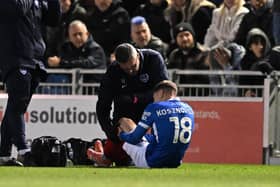 Mark Kosznovszky isn’t expected to return to Pompey action until November at the very least, according to John Mousinho. Picture: Simon Roe/ProSportsImages