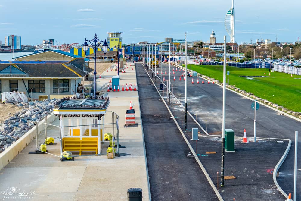Sea defences in Southsea in front of Southsea Common