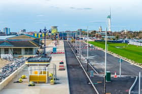 Sea defences in Southsea in front of Southsea Common