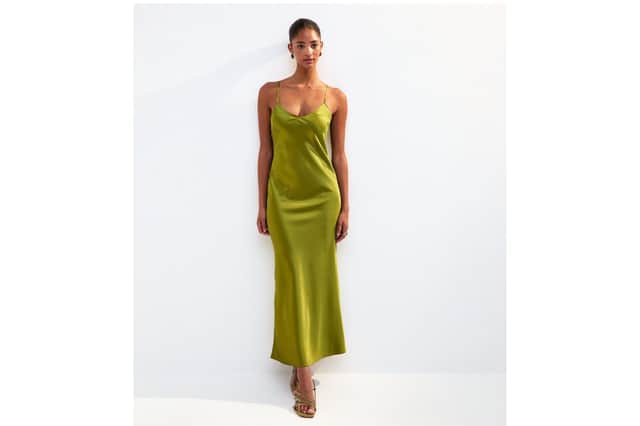 New Look olive satin midi dress