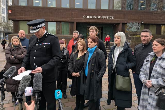 Assistant Chief Constable Tony Rowlinson reading a statement from affected families outside Portsmouth Crown Court.