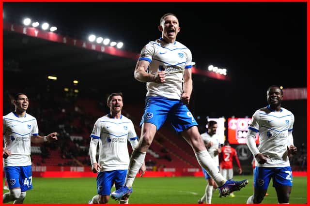 Colby Bishop scored his first Championship goal for almost six months in Pompey's 3-1 win at Charlton on Tuesday night. Picture: John Walton/PA Wire