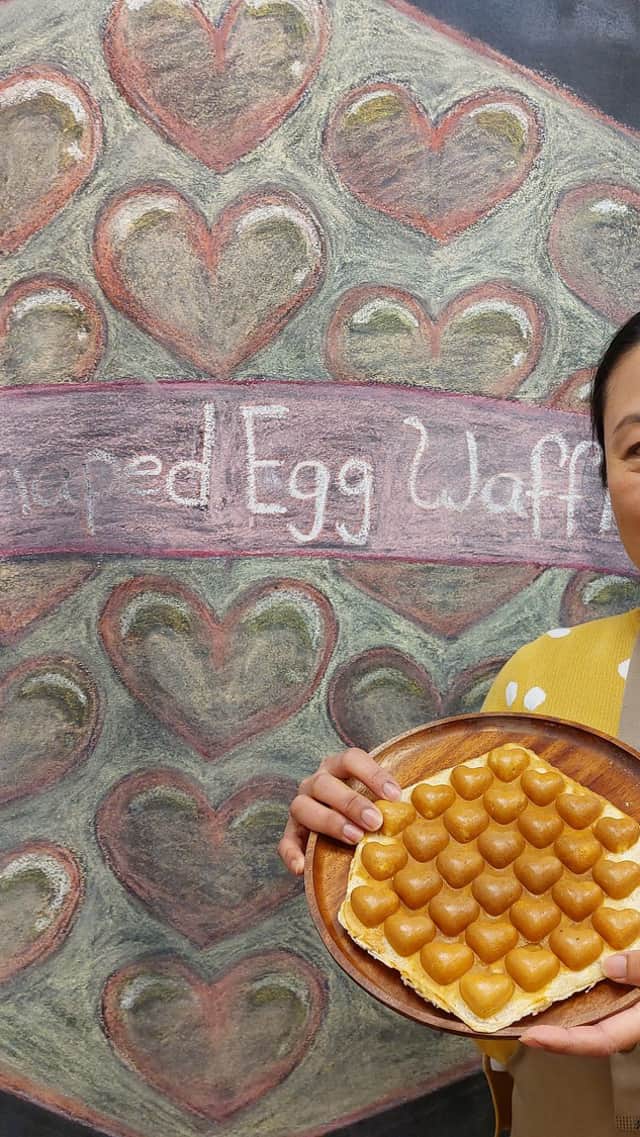 Olive Chan of Happy Lab Bubble Tea & Dessert in Cascades with their latest offering, a bubble waffle