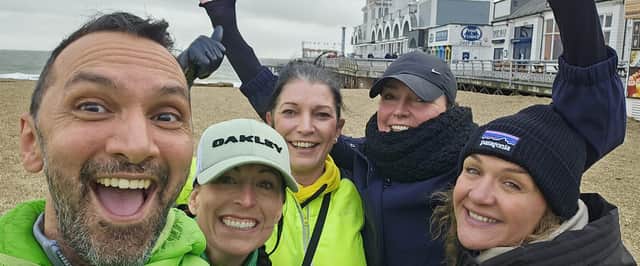 James Stack, Sabrina Taylor, Kelly Bessey, Katherine Reed and Claire Archbold on a training walk in Southsea ahead of their epic Saharan desert challenge.