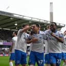 Pompey new boy Gustavo Caballero celebrates his goal at Millwall. Pic: Stephen Flynn/ProSportsImages