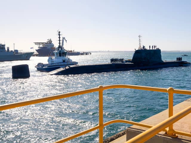 Royal Navy submarine HMS Anson in transit to HMAS Stirling, Australia. MPs have warned that the AUKUS defensive pact has been strained by political leadership and other concerns.