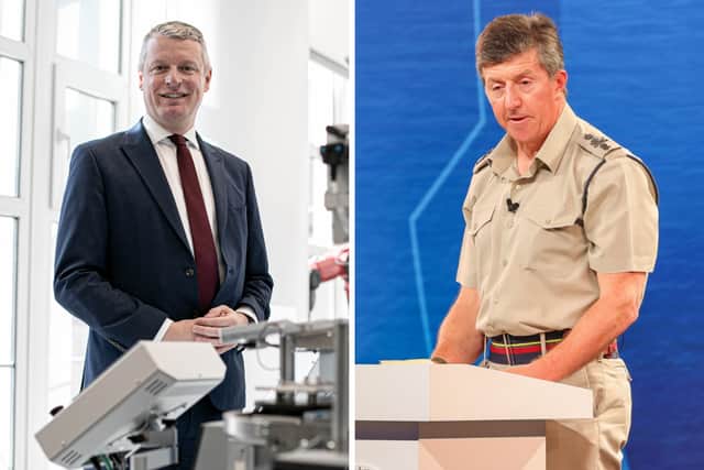 From L: Minister for defence readiness and industry, Luke Pollard, and First Sea Lord General Sir Gwyn Jenkins. Both praised the current programme to build new Type 31 frigates.