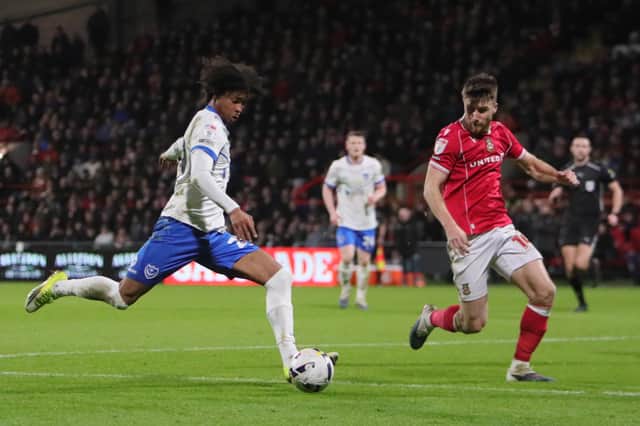 Harvey Blair attempts to launch a Pompey attack in their 2-1 loss at Wrexham. Picture: Alun Roberts/ProSportsImages