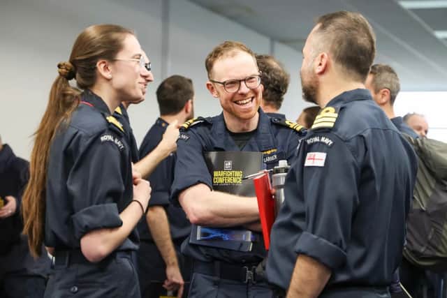 Royal Navy sailors at the warfighting conference at HMS Collingwood, Fareham.