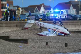 A light aircraft crashed at the seafront in Lee-on-the-Solent in Hampshire on Saturday afternoon, emergency services pictured at the scene. Picture: Paul Jacobs/pictureexclusive.com